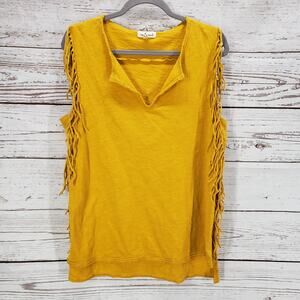 Cousin Earl Women's Yellow V-Cut Sleeveless Fringe Top Size Large